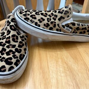 Vans WomansTan and Black Leopard Slip-On Sneakers